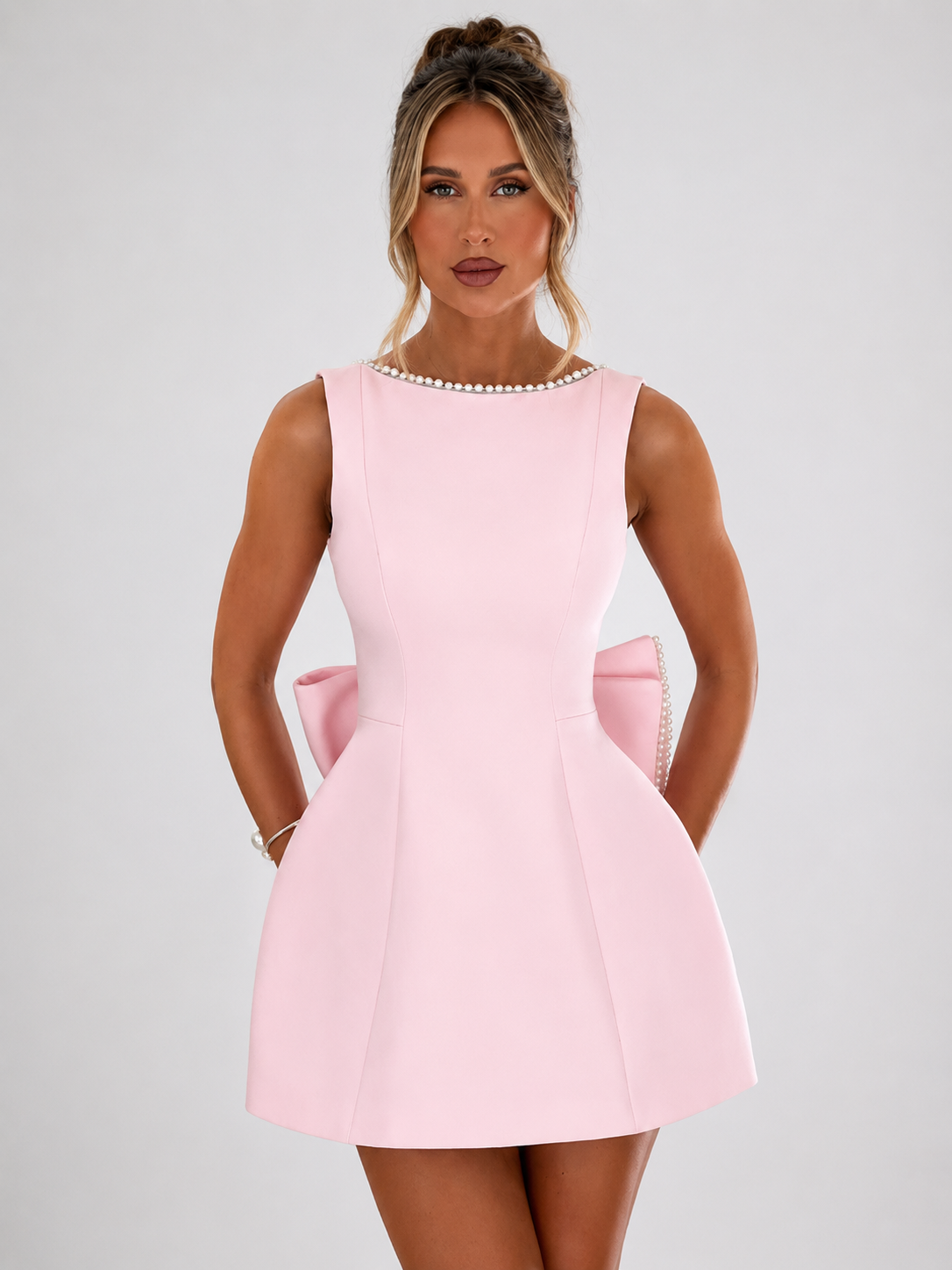 Pearl Bow Backless Dress - Innocence