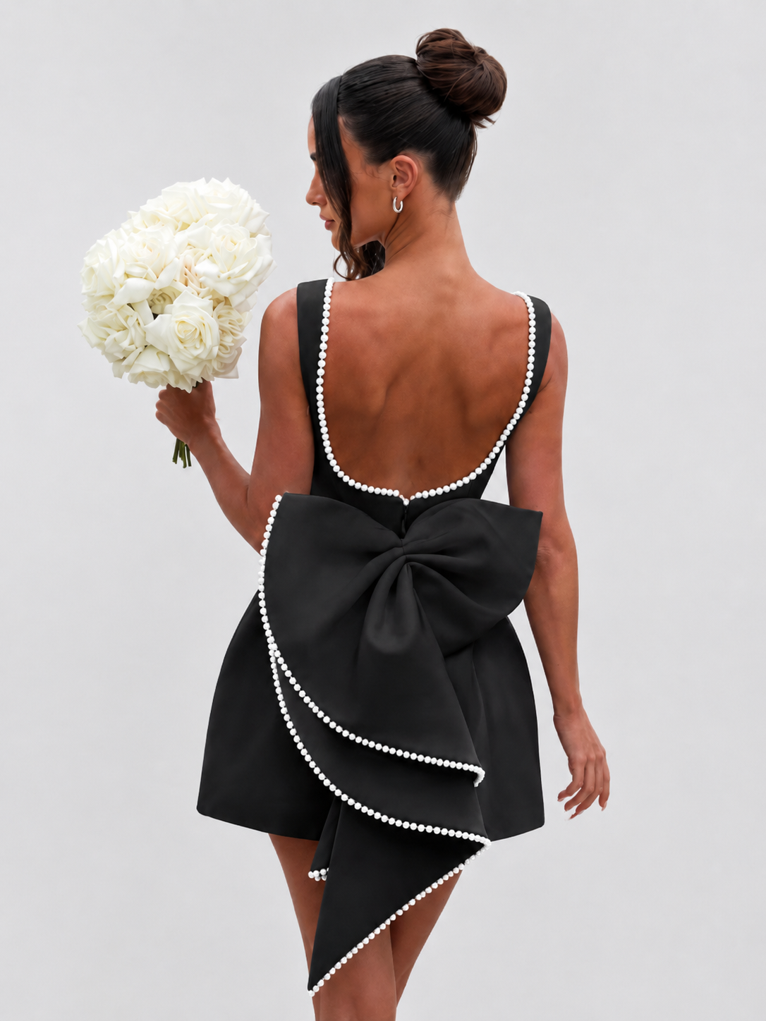 Innocence Pearl Bow Backless Mini Dress