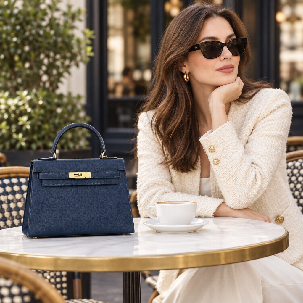 Sac ALMA bleu marine — au café, visuel illustratif