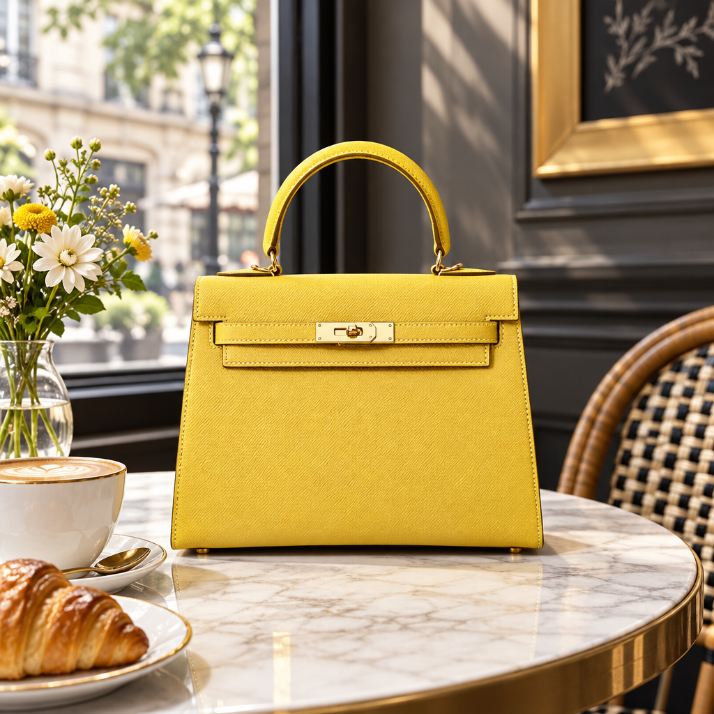 Sac ALMA Jaune — au café, visuel illustratif