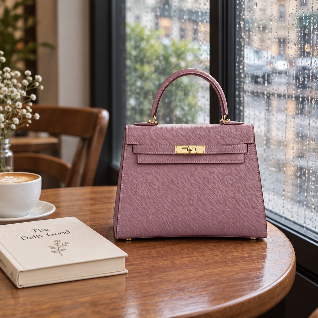 Sac ALMA Mauve — au café, visuel illustratif