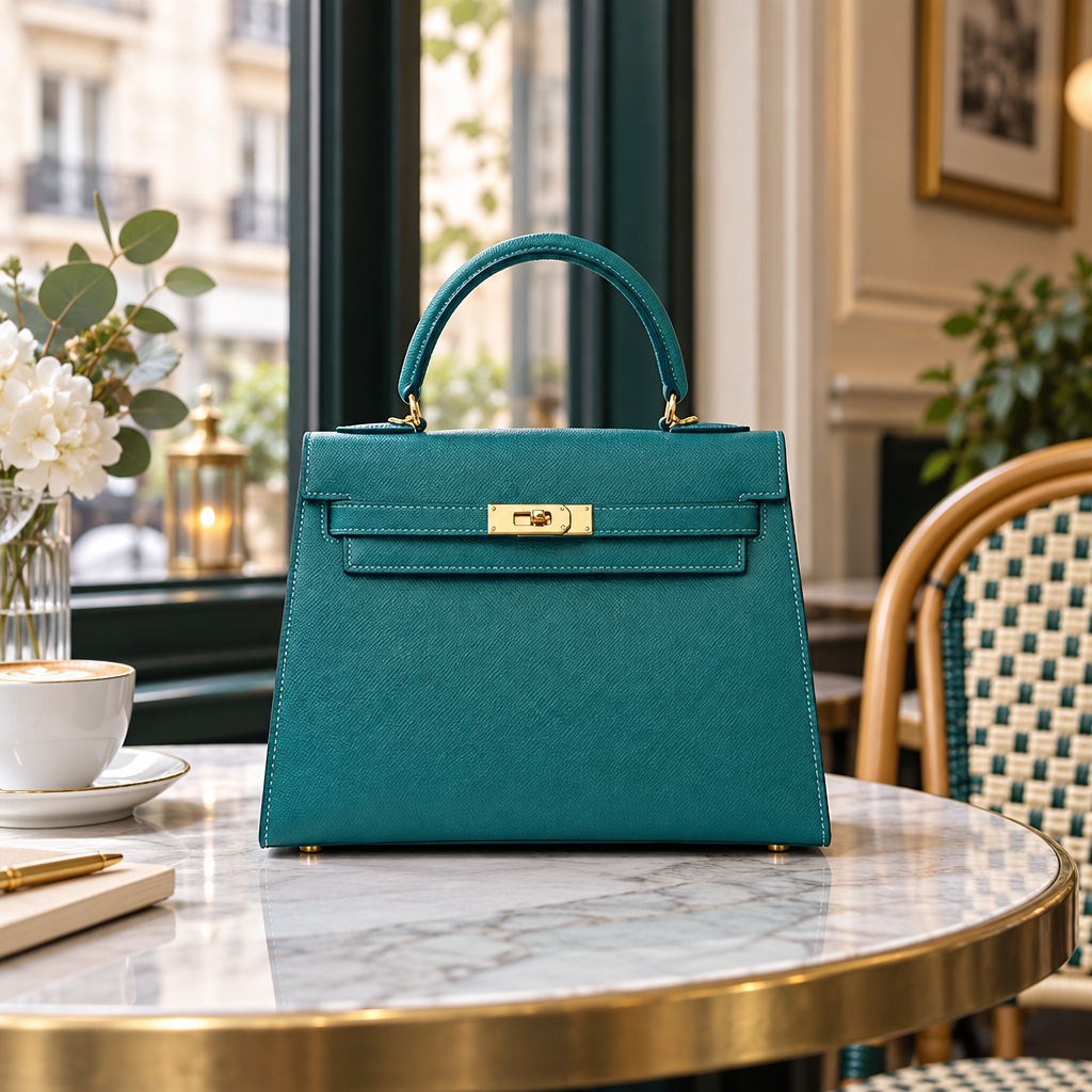 Sac ALMA Vert paon — au café, visuel illustratif
