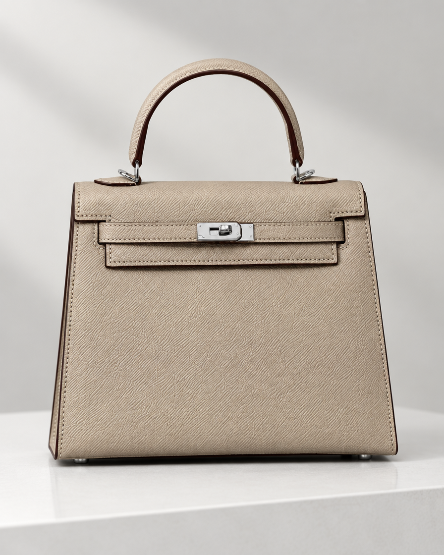Sac beige VHYLA, détails du rabat et du fermoir illustratifs